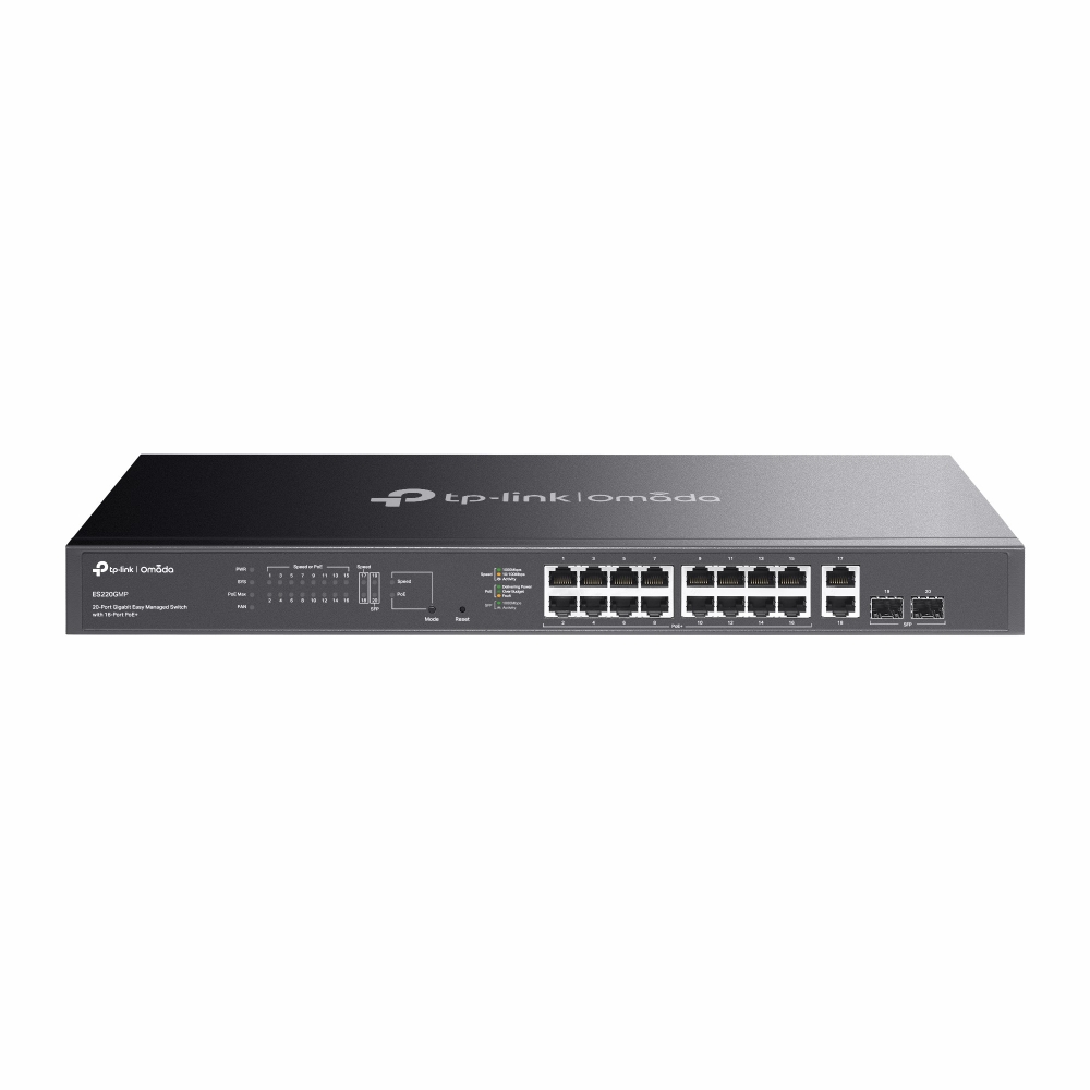 TP-Link Omada 20 Ports Gigabit Easy Managed Switch 16-Port PoE+, 250W PoE Budget, 2X Gigabit RJ45+2 X Gigabit SFP, Auto Recovery, Port Isolation, SDN, VLAN, Centralized Cloud Management ES220GMP