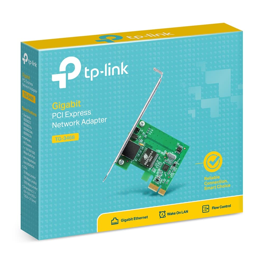 TP-LINK TG-3468 Gigabit PCI Express Network Adapter - Green, 32-bit 10/100/1000 Mbps RJ45 Port, IEEE 802.3X Flow Control, Win 11/10/8.1/8/7/Vista/XP, PCIe Ethernet Card