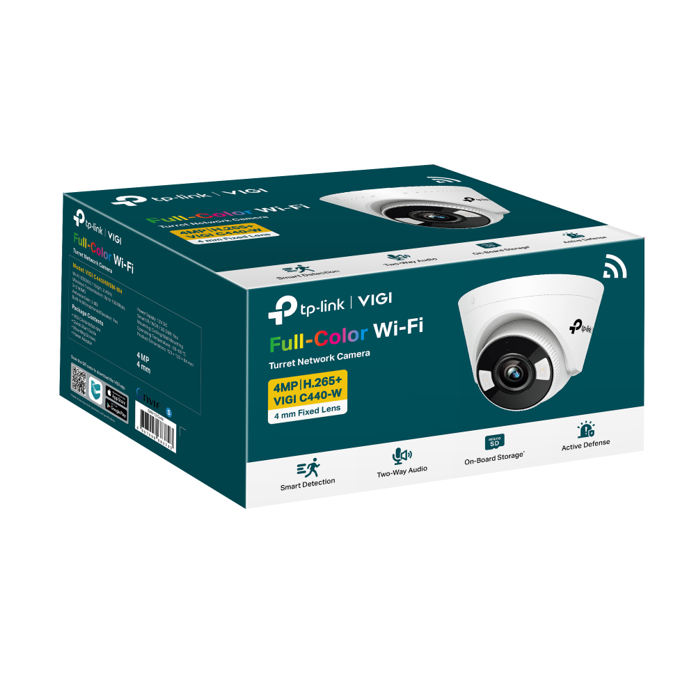 TP-Link VIGI C440-W Wireless Wired Wi-Fi Turret Network Security Camera| 24 Hour Full-Color CCTV | 4MP Ultra HD | Smart Detection | H.265+ | Two Way Audio | ONVIF | 4mm Lens