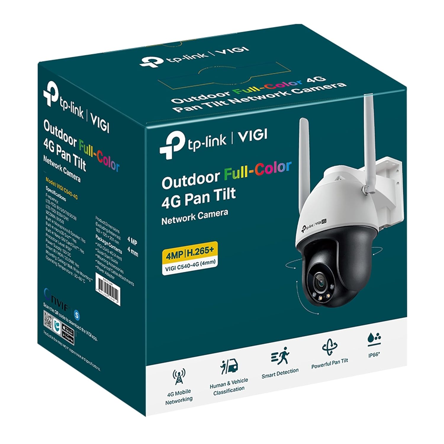 TP-Link VIGI C540-4G 4MP HD Outdoor Full-Color Pan Tilt Network Camera | IP66 Waterproof | 360° Monitoring | Two-Way Audio | H.265+ | 4mm Lens | Remote Management CCTV