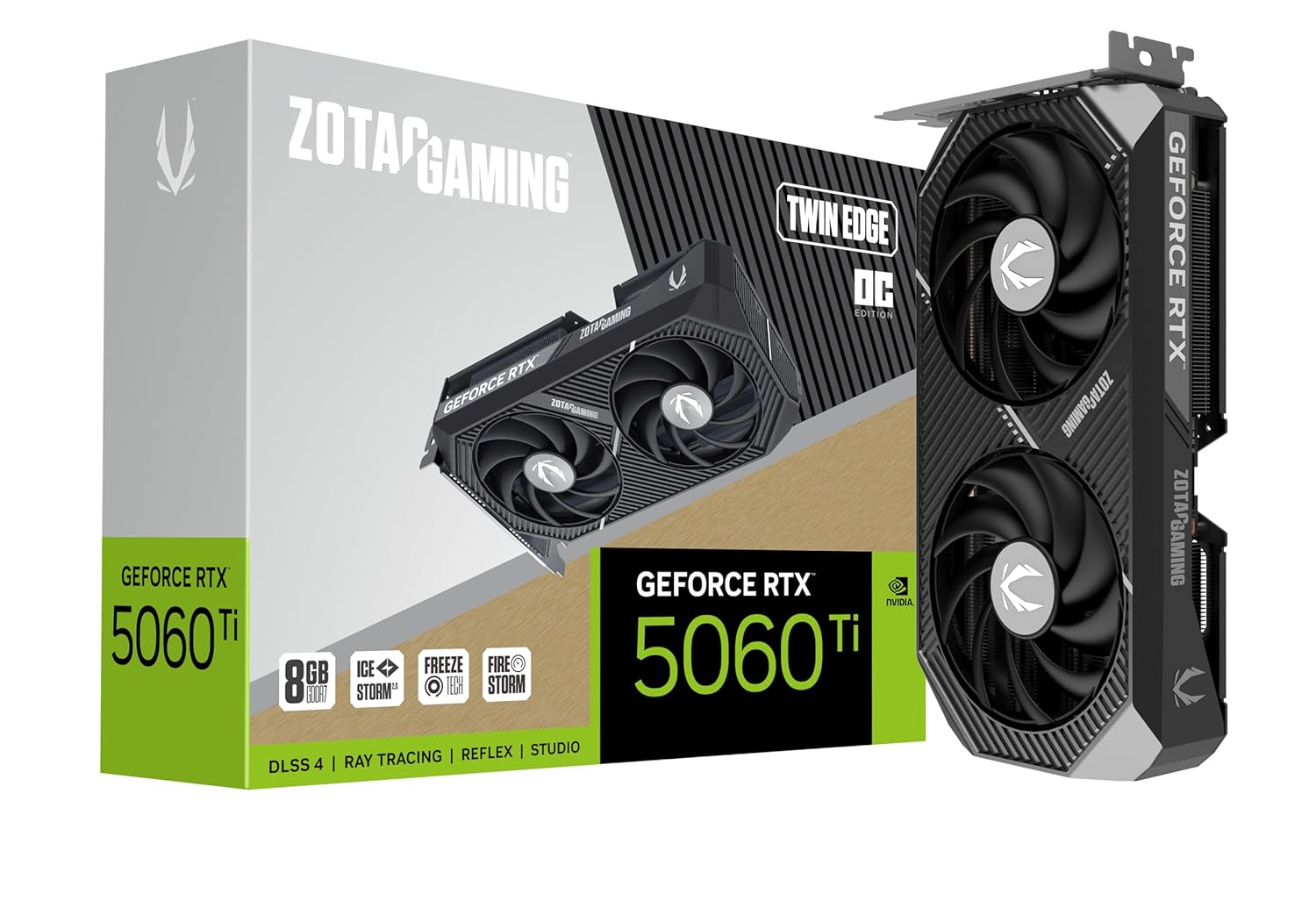 ZOTAC Gaming Geforce RTX 5060 Ti Twin Edge OC Graphics Card - Black | 8 GB | DLSS 4 | GDDR7 | Icestorm 2.0 Advanced Cooling | Dual Fan | ZT-B50610H-10M | Only Graphics Card with 5 Year Warranty